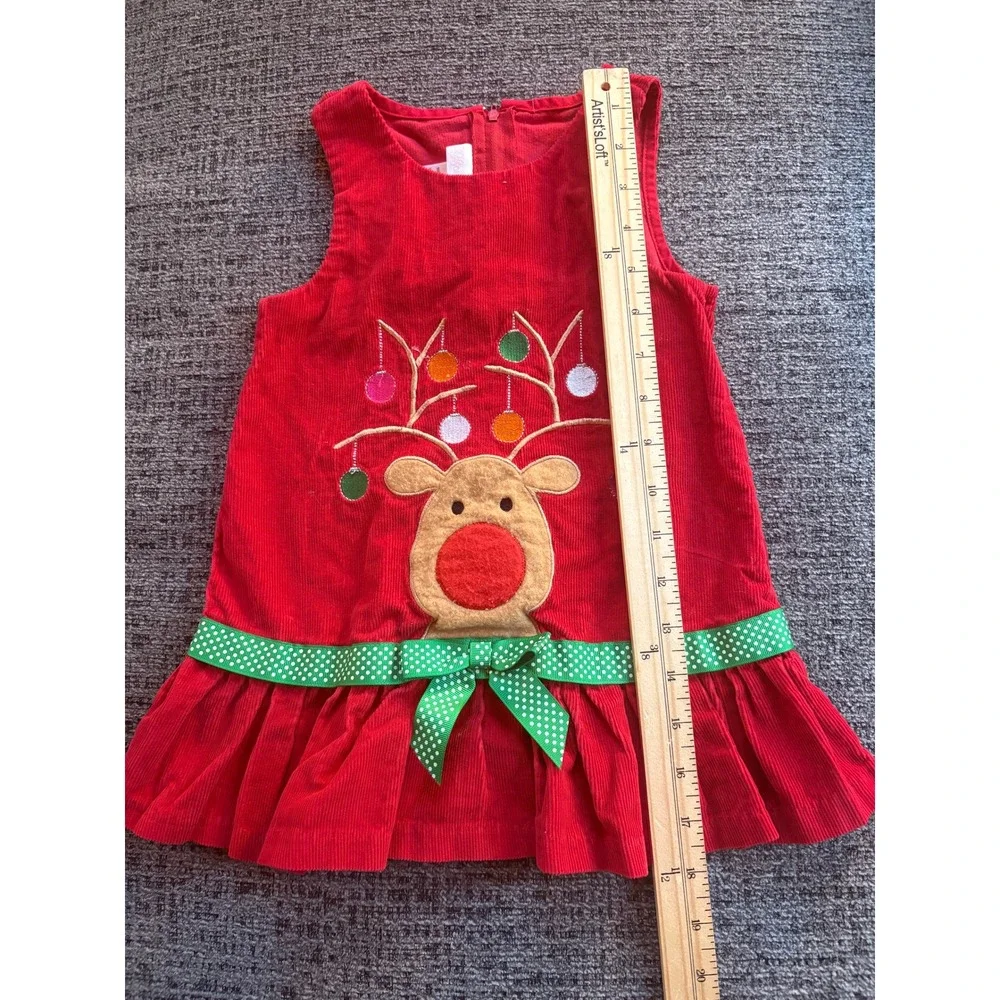 Bonnie Baby Red Corduroy Reindeer Christmas Dress Toddler Girls Size‎ 24M